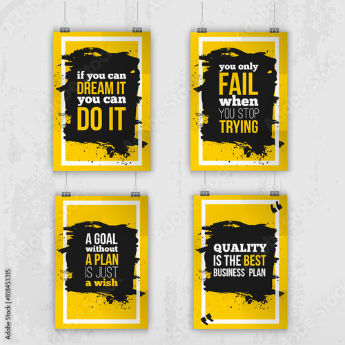 Set of posters about Motivation Inspiration. Vector Typography Quote Banner Design Concept. Poster mock up