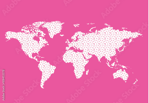 World map with cute little colorful hearts. Vector illustration.