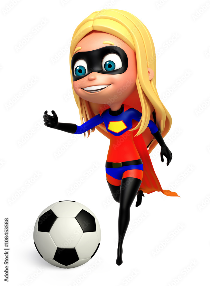 cute boy/ girl as a supergirl with football Stock Illustration | Adobe Stock