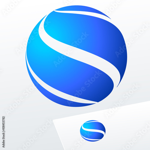 Blue vector sign in sphere shape. Logotype for for Business, Corporation, Technology