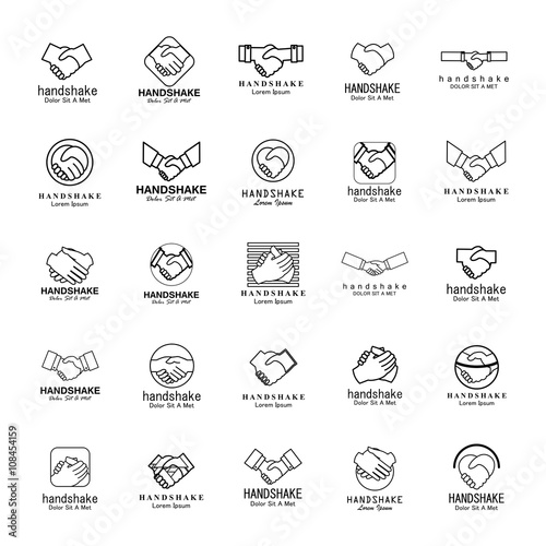 Handshake Icons Set-Isolated On Black Background-Vector Illustration,Graphic Design. 