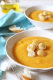 Vegetable cream soup with scallops