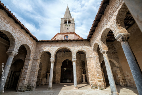 Atrium of Euphrasian basilica, Porec, Istria, Croatia Wide angle view of Atrium of Euphrasian basilica