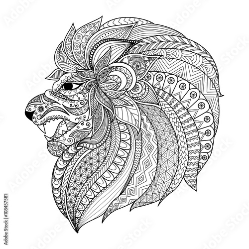 Fototapeta Naklejka Na Ścianę i Meble -  Lion head zentangle stylized for coloring book for adult, T- Shirt graphic,tattoo and so on