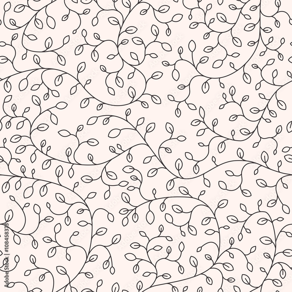 Floral background with leaves, seamless pattern. Line design, vector illustration, EPS 10
