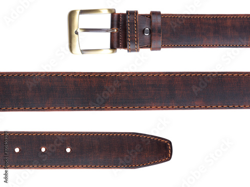 Brown leather belt isolated on white photo