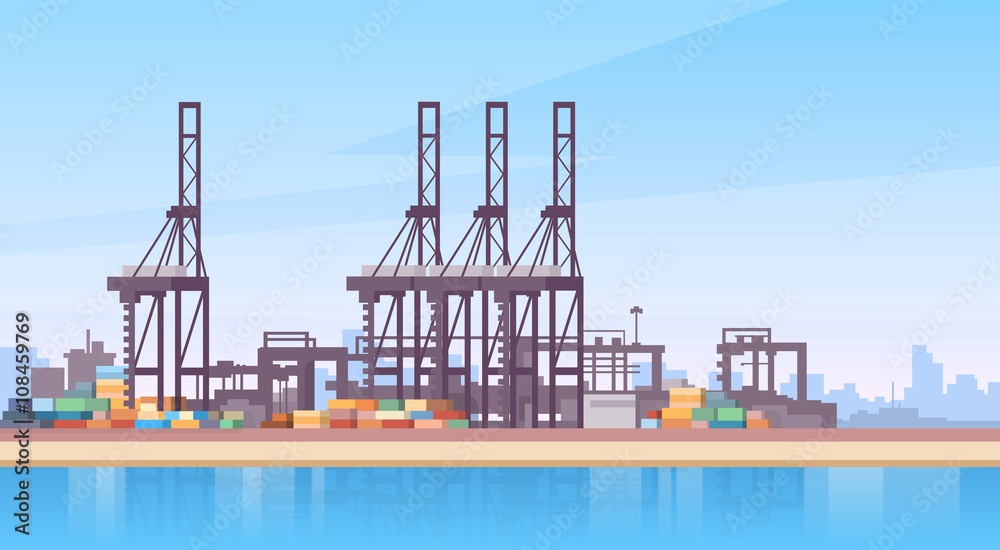 Obraz premium Industrial Sea Port Cargo Logistics Container Ship Crane