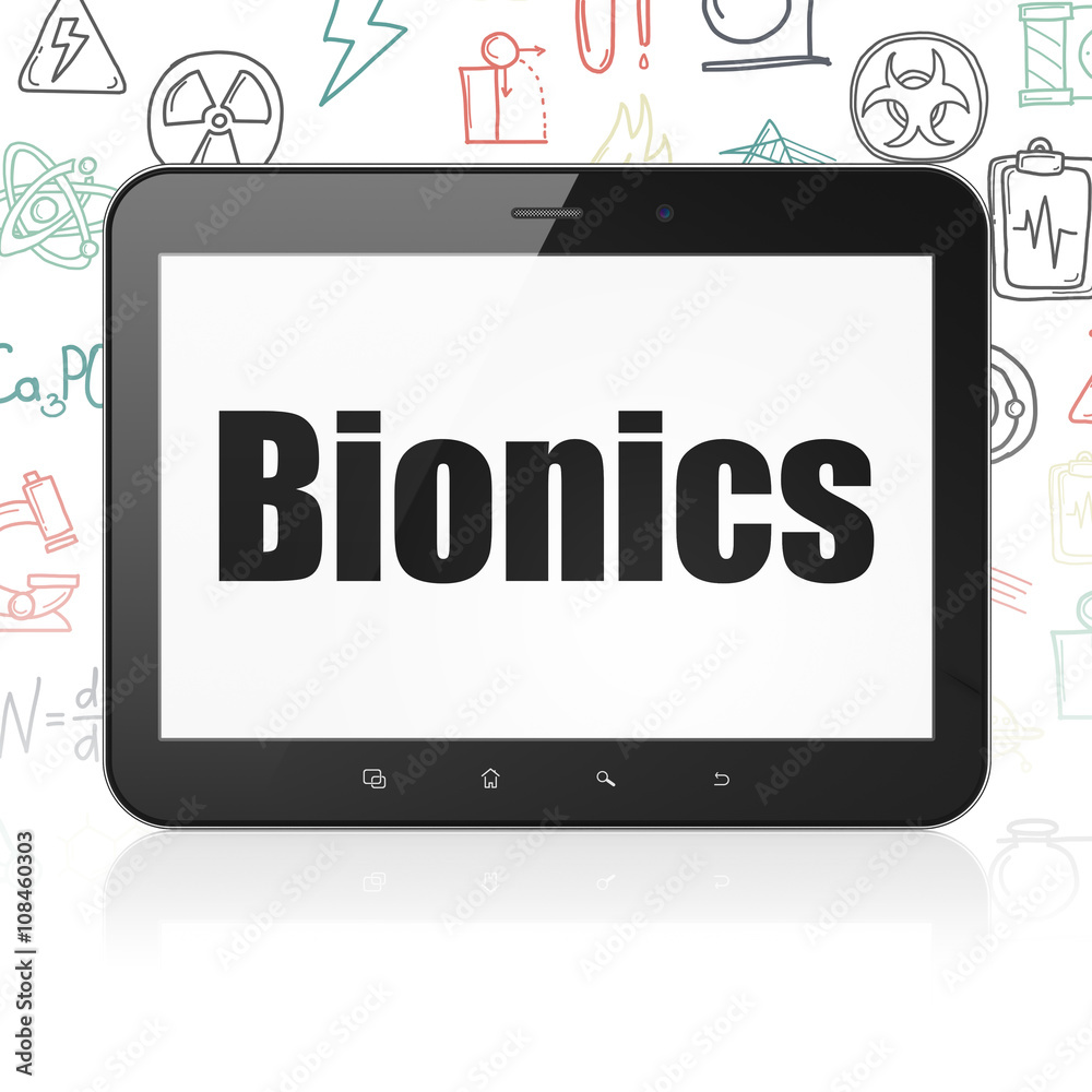 Science concept: Tablet Computer with Bionics on display Science concept: Tablet Computer with Bionics on display