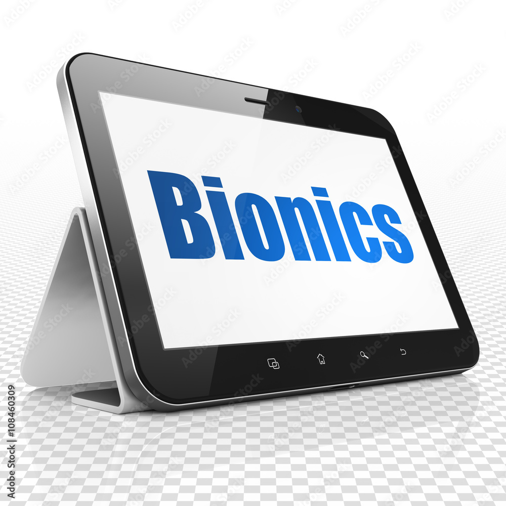 Science concept: Tablet Computer with Bionics on display Science concept: Tablet Computer with Bionics on display