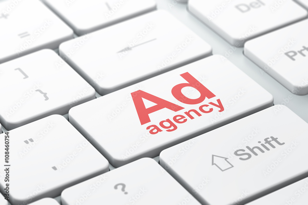 Advertising concept: Ad Agency on computer keyboard background Advertising concept: Ad Agency on computer keyboard background