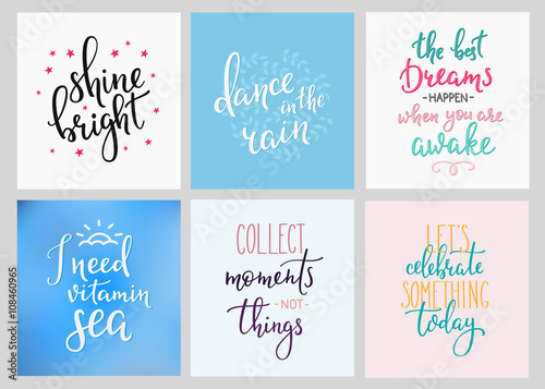 Lettering postcard quotes set