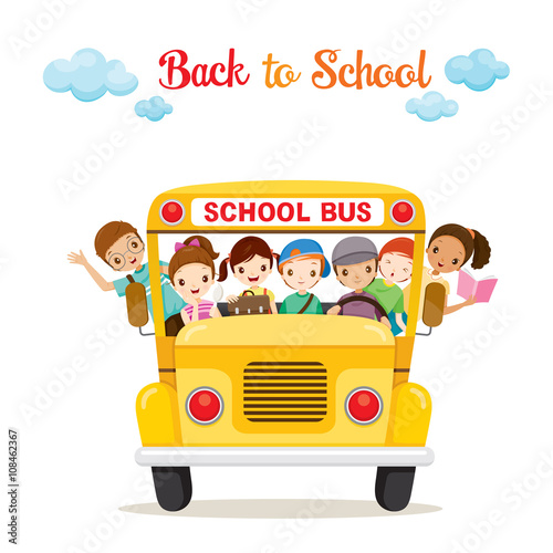 Children Enjoy On School Bus, Back to school, Educational, Stationery, Book, Children, Knowledge, School Supplies, Educational Subject