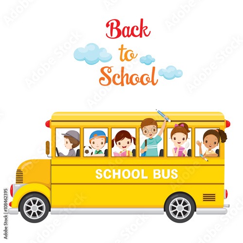 Children Enjoy On School Bus, Back to school, Educational, Stationery, Book, Children, Knowledge, School Supplies, Educational Subject