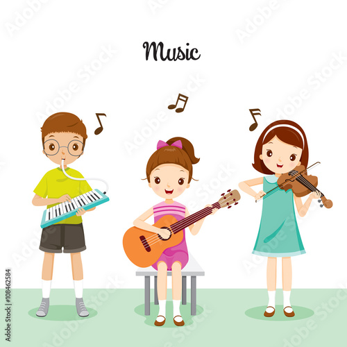 Children Playing Music By Harmonium, Guitar And Violin, Back to school, Educational, Stationery, Book, Children, Knowledge, School Supplies, Educational Subject
