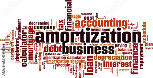 Amortization word cloud concept. Vector illustration
