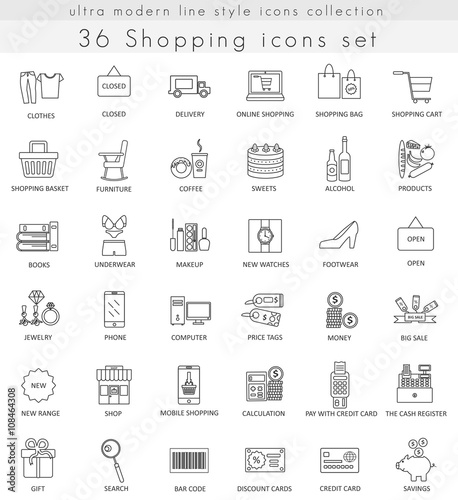 Vector shopping ultra modern outline line icons for web and apps.