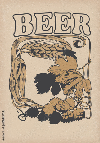 collection of graphic label. Graphic  symbol of beer . hops branch, barley. no trace. vector illustration