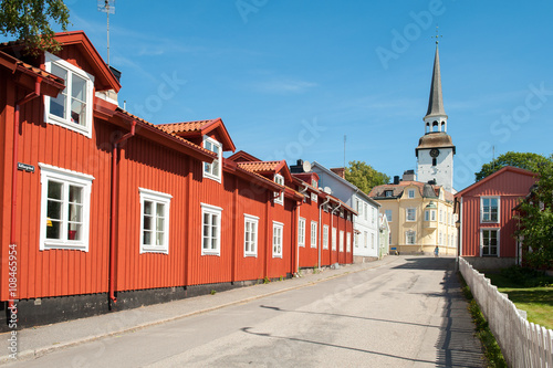 Vintage architecture during summer in idyllic small town Mariefred. This historic town on Lake Malaren is a popular tourist destination in Sweden