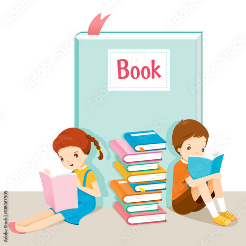 Boy And Girl Reading Book, World Book Day, Back to school, Educational, Stationery, Book, Children, School Supplies, Educational Subject, Objects, Icons