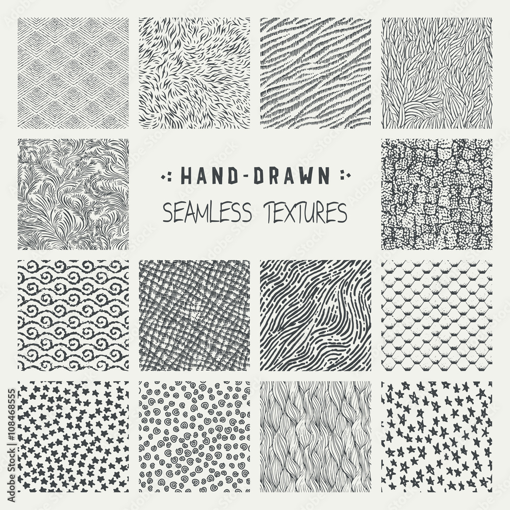 Set of hand drawn marker and ink seamless patterns. Set of hand drawn marker and ink seamless patterns.