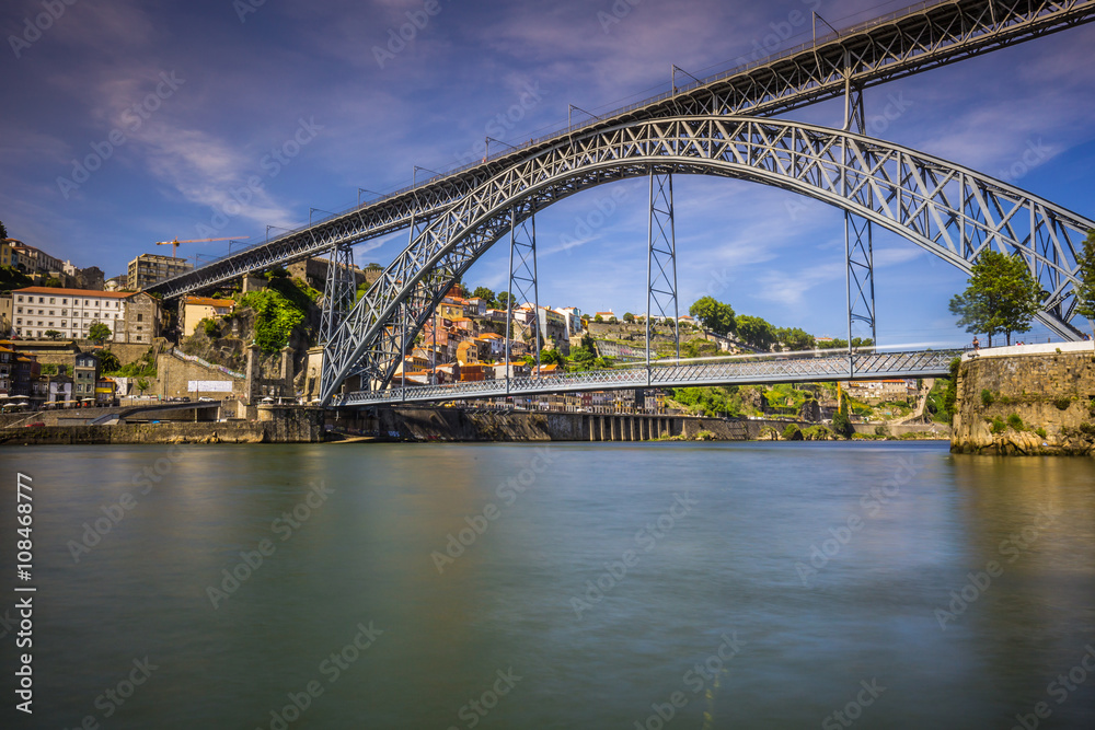 City of Porto in Portugal. Ponte Luiz I Bridge over Douro river