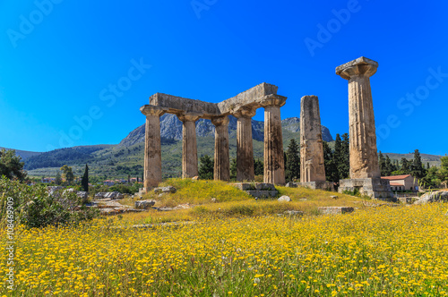 Apollo temple ruins in Ancient Corinth, Greece, Europe