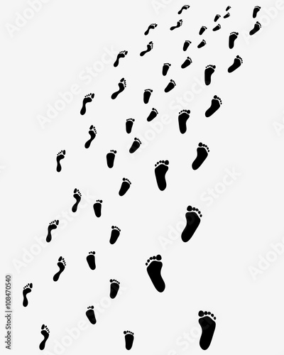 Black footprints of man, woman and  child, vector