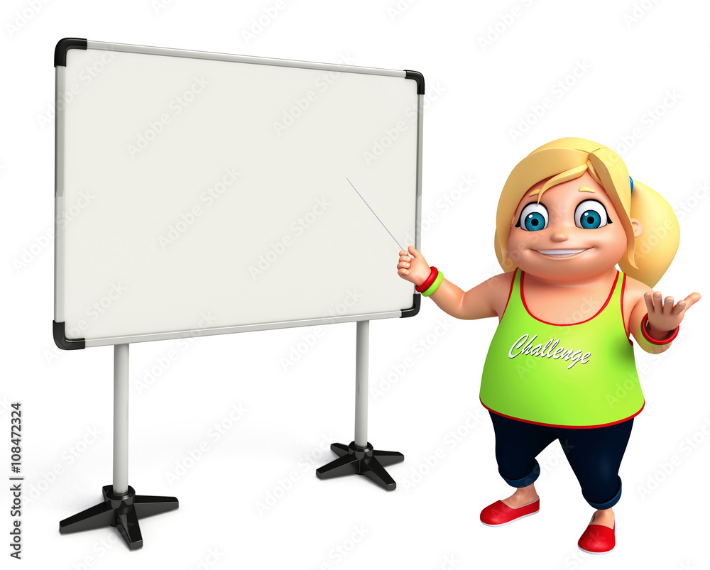 3D Render of Little Girl with white board 3D Render of Little Girl with white board