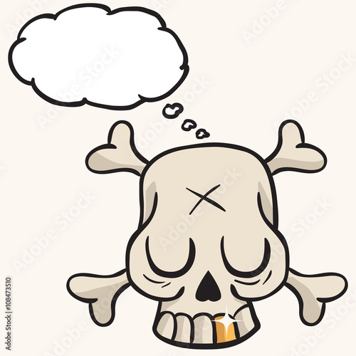 cute skull with golden tooth and thought bubble