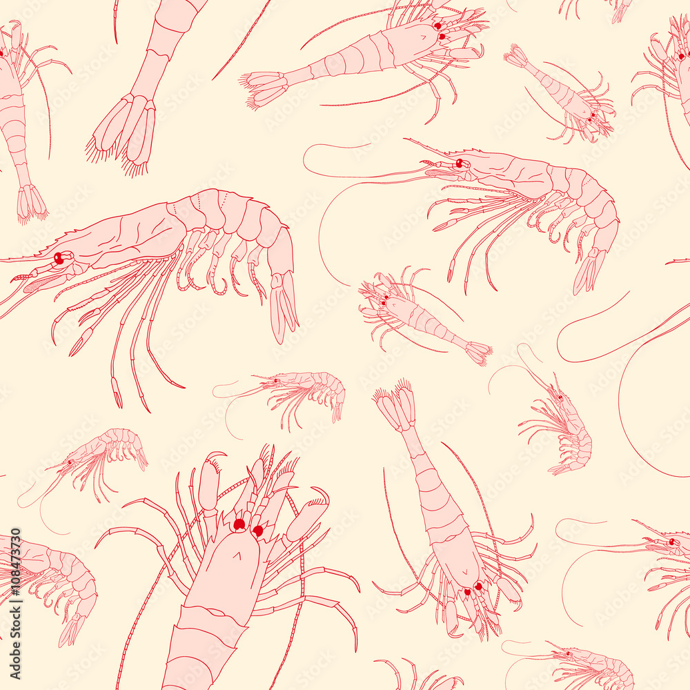 Seamless pattern with shrimps