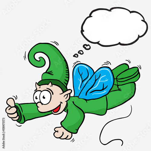 flying elf with thought bubble