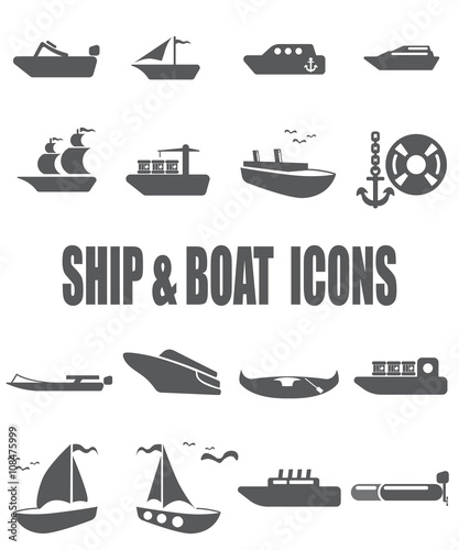 Ship and boat flat icon set - EPS 10 vector