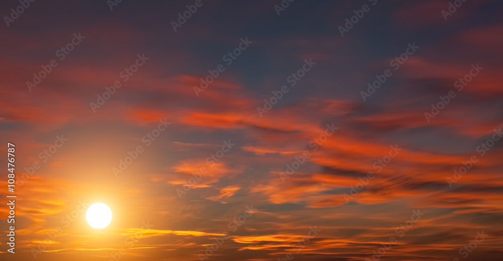dramatic sunset background with orange clouds
