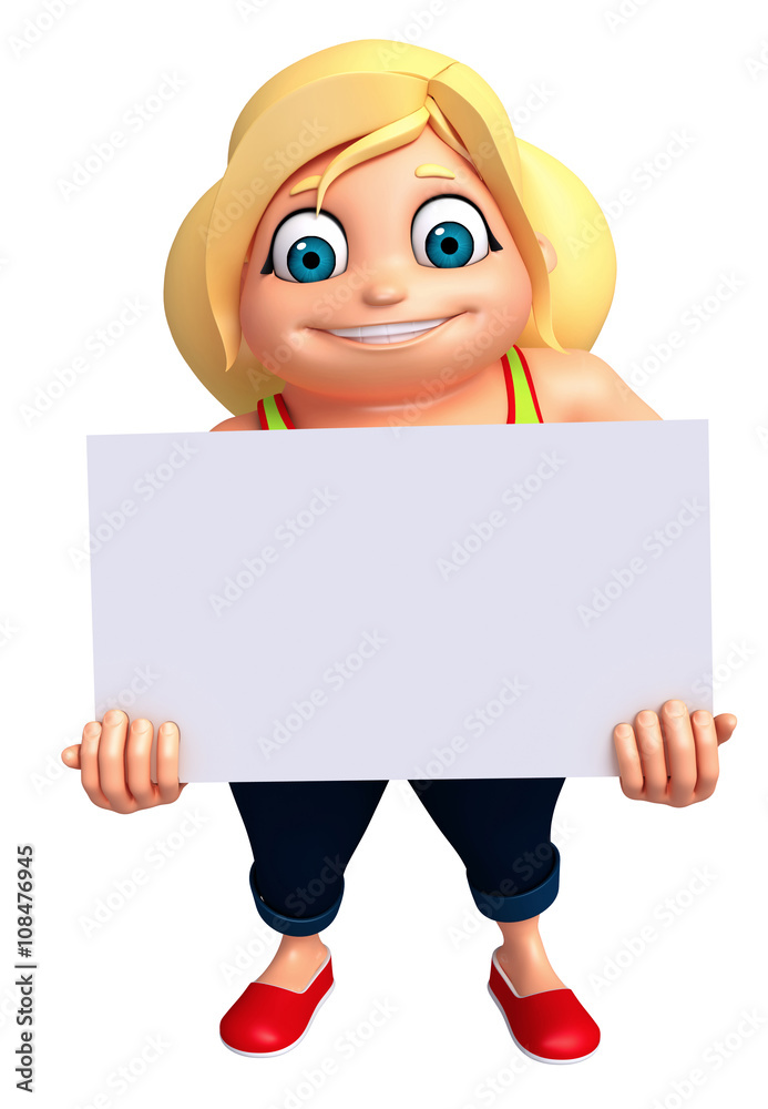 3D Render of Little Girl with white board 3D Render of Little Girl with white board