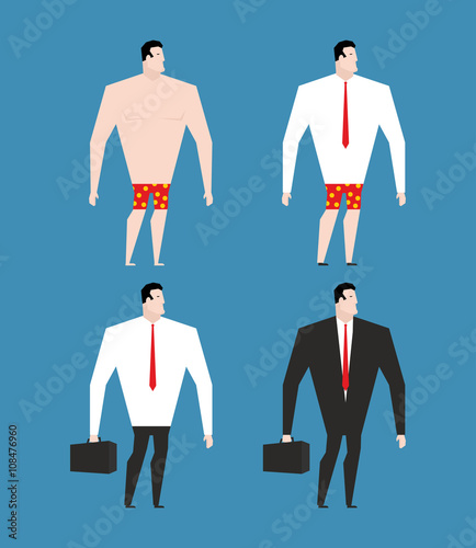 Businessman in  business suit and briefcase. Set man in clothes