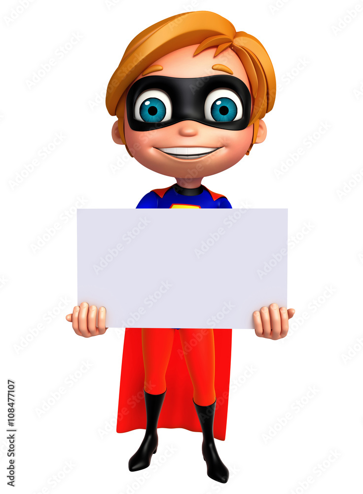 cute boy as a superhero with white board cute boy as a superhero with white board