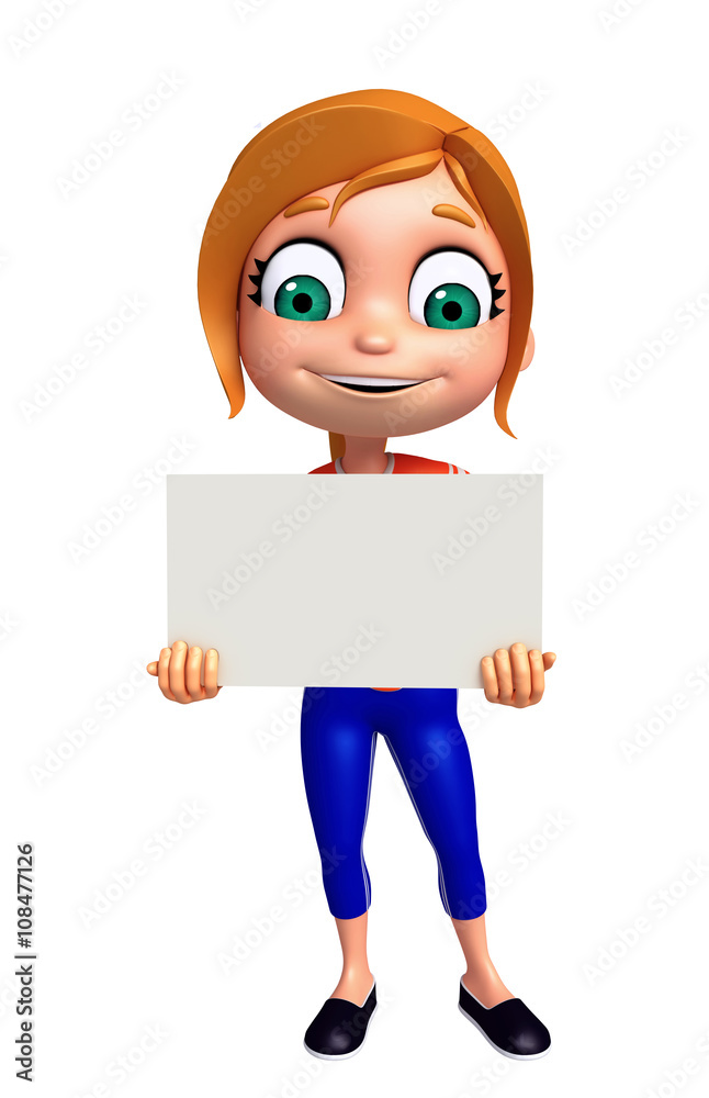 3D Render of Little Girl with white board 3D Render of Little Girl with white board