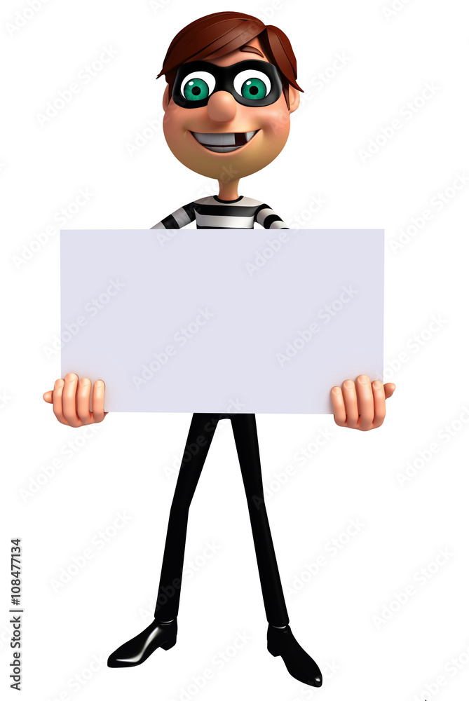 3D Rendered illustration of Thief with white board 3D Rendered illustration of Thief with white board