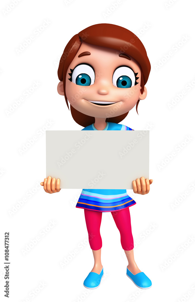 3D Render of Little Girl with white board 3D Render of Little Girl with white board