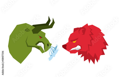 Red Bear and green bull. Traders on tock exchange symbols. Confr