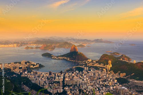 Sunset view of mountain Sugar Loaf and Botafogo. Rio de Janeiro
