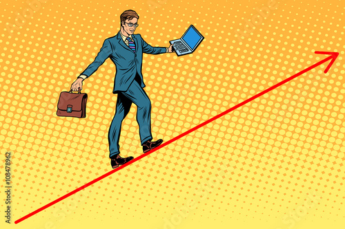 Businessman acrobat walking the wire graphics