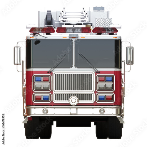 Tablou canvas Generic firetruck illustration front view on a white background, part of a first