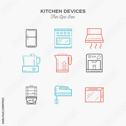 Kitchen equipment, refrigerator, mixer, foster, thin line color