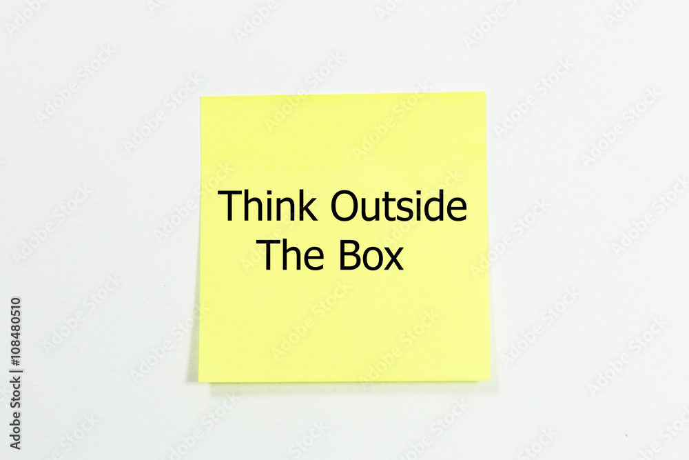 think outside the box word written on yellow sticky notes. think outside the box word written on yellow sticky notes.