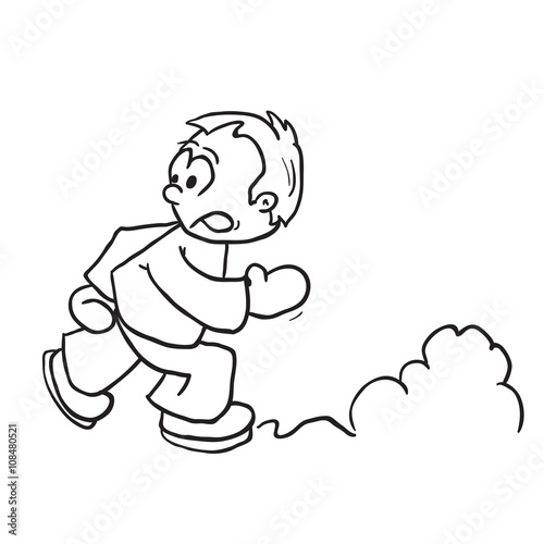 simple black and white boy running