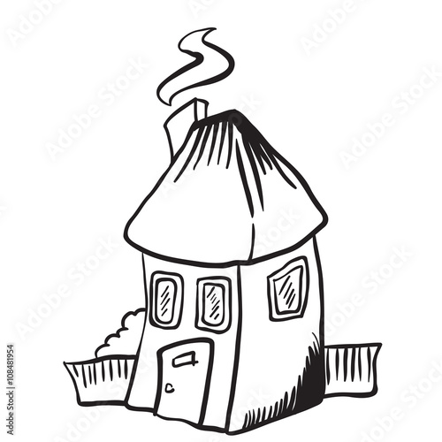 simple black and white little house isolated
