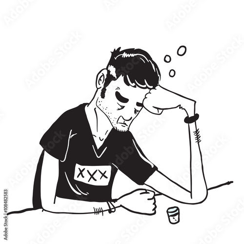 simple black and white sad man drinking