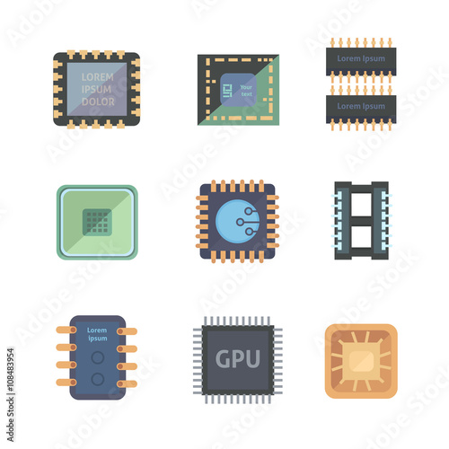 Set of  vector microchip icons on white background.