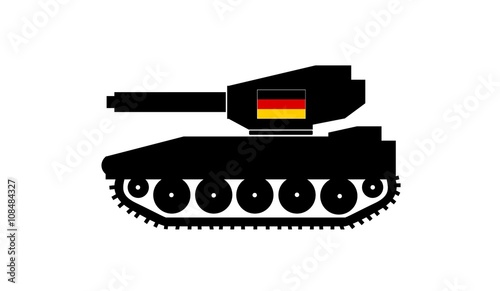 Drapeau de l'Allemagne sur un char d'assaut